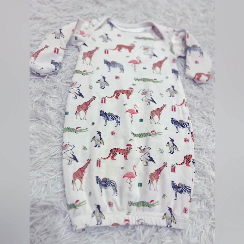 Nola Tawk Holiday Jungle All the Way Cotton Baby Gown NB Animals